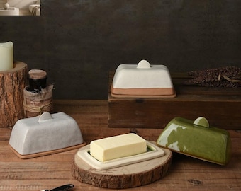 Ceramiczna maselniczka z pokrywką, nowoczesny pojemnik na masło, wystrój kuchni w stylu japońskim, minimalistyczne przechowywanie na blacie