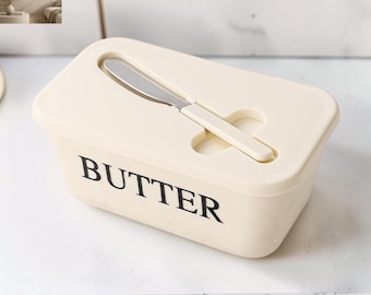 Botervloot met deksel en strooier, boerderijboterhouder, aanrechtopslag, Scandinavisch keukendecor, grijs, zwart, wit