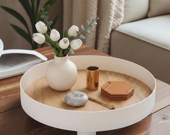 Rond decoratief dienblad, Japandi salontafelblad, modern Ottomaans dienblad, houten dienblad, minimalistisch huisdecor