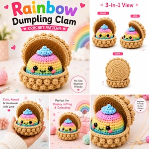 Virkmönster för ångkokare med dumplings, Bao Bun-plysch i PDF-format utan sömnad, handledning för viral kawaii-mat-amigurumi, mönster för söta leksaksmönster för nybörjare