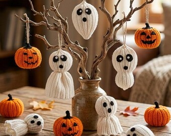 Halloween-haakpatroon pdf | Ghost & Jack O Lantern-ornamenten | Halloween-boomversieringen | Eenvoudig haakpatroon | Eenvoudig Halloween