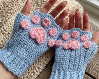 Haakpatroon Cat Paw vingerloze handschoenen pdf | Zelfstudie Kawaii-pootwanten | Cadeau kattenliefhebber | Leuke winterhandschoenen DIY | Handschoenenpatroon (pdf)