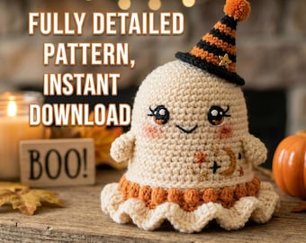 Halloween-haakpatroon pdf | Schattig spook amigurumi-sleutelhangerpatroon | Haaktutorial spookachtig halloweendecor | Eenvoudig zelf cadeau-ornament