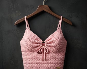 Patroon crop top gehaakte v-hals pdf | Zomertop voor beginners | Gehaakt topje met korset achterkant | Patroon festivalbralette.