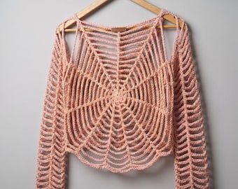 Patroon gehaakte top spinnenweb pdf | Haakpatroon gotisch mesh shirt | Festivaltop | Boho grunge-haakwerk | Digitale download | Festival