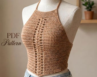 Haakpatroon boho schelp haltertop pdf | Geschikte zomergehaakte top voor beginners | Verstelbaar korsetrug | Haakpatroon festivalkleding