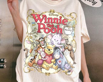 Vintage Winnie the Pooh Comfort Colors Shirt, Pooh Bear Piglet Eeyore Tee, Disney World Trip Shirt, Family Matching, Hundred Acre Woods Tee
