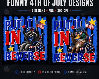 PNG de "Ponlo al revés", PNG de mapache patriótico divertido, diseño de silla de ruedas del 4 de julio, descarga digital del Día de la Independencia