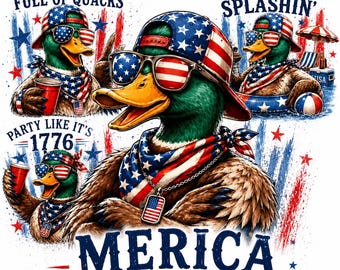 Merica Duck PNG Bundle, Patriotic Duck Sublimation Designs, Funny 4th Of July PNG