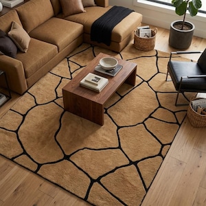 Alfombra de lana tejida a mano, alfombra moderna con estampado de piedra negra Beide, alfombra geométrica abstracta de 8x10, alfombra para sala de estar, dormitorio, decoración del hogar.