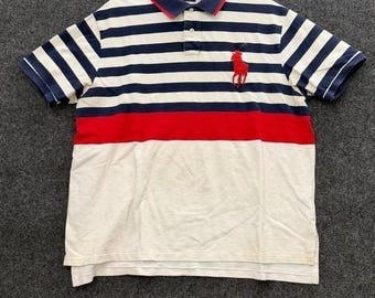 Polo Ralph Lauren Striped Big Pony Polo Shirt Mens XXL Red White Blue
