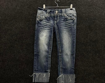 Amethyst Womens Size 3 Cropped Capri Jeans Y2K Distressed Cuffed Denim