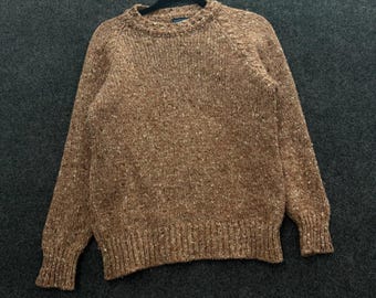 Vintage 80er Jahre Lands End Wollpullover Damen Mittelbraun meliert Hergestellt in Irland
