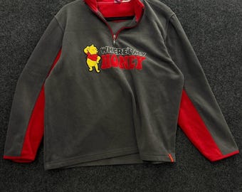Sudadera polar de Winnie the Pooh de Disney con cremallera de un cuarto, gris y roja. ¿Dónde está mi miel?