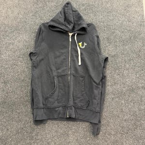 True Religion Zip Hoodie Mens Large Black Horseshoe Graphic Y2K Logo Streetwear image 1