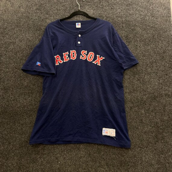 90s RED SOX フルジップ コットン ベースボールシャツ XL 紺 90s RED