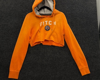 Abercrombie & Fitch - Sweat-shirt court orange à capuche Y2K pour femme, taille L
