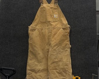 Carhartt Double Knee Men's 40x30 Tan Duck Insulierte Zip-Bein Latzhose 90er Jahre