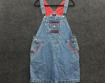 BUM Equipment Surplus Vintage 90s Denim Shortalls Blue Red Trim Womens Large