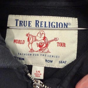 True Religion Zip Hoodie Mens Large Black Horseshoe Graphic Y2K Logo Streetwear image 4