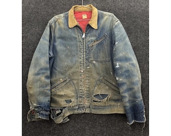 Jaqueta trucker Lee 191LB vintage rara, em denim sanforizado, estilo sindicalizado, década de 1950, com zíper Talon.