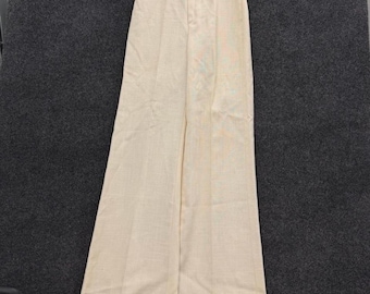 70s Wide Leg Pants Size 11/12 Cream High Rise Disco Trousers Flare