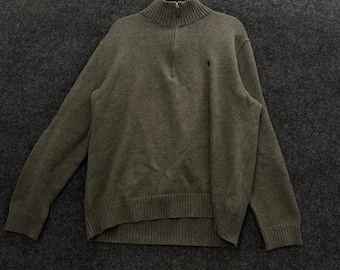 Polo Ralph Lauren sweater met kwartrits heren XL olijfgroen katoen minimalistische klassieker