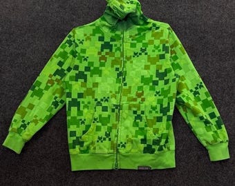 Minecraft Creeper hoodie met rits heren klein groen pixelgraphic gamer Y2K