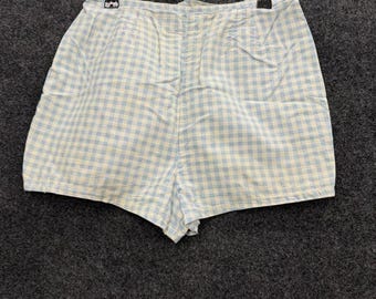Vintage Gingham Shorts Womens 26 Blue White High Rise 70s Cottagecore Shorts