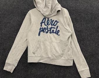 Aeropostale Logo Hoodie Womens Large Gray Blue Sequin Y2K Casual Sweatshirt