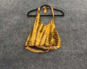 JH Brown Tie Dye Halter Top Womens Medium Gold Brown Festival Boho Y2K