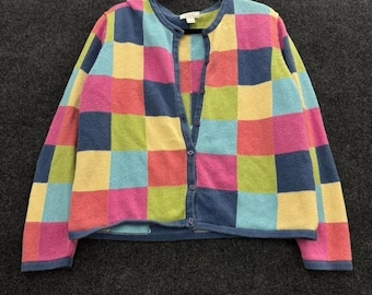 Vintage cropped vest met kleurvlakken patchwork medium lichte gebreide damestrui