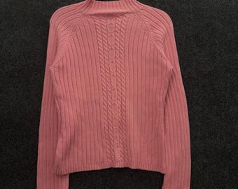 Relativity Pink Cotton Cable Knit Mock Neck Sweater Vintage 90s Womens Medium