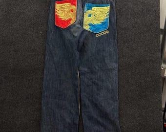 Coogi Jeans Herr 36x34 Dark Wash Eagle Broderad Pocket Baggy Y2K Denim