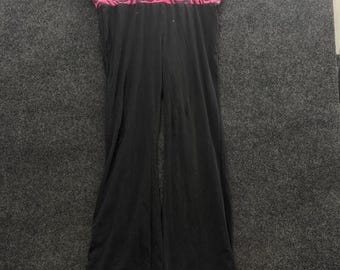 Pantalones de descanso negros con dobladillo, talla XL para mujer, cinturilla rosa con estampado de cebra, estilo Y2K, pierna ancha.