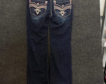 Jeans Rock Revival Dorsett 38 Alt a gamba dritta con tasche ricamate e finta patta stile Y2K