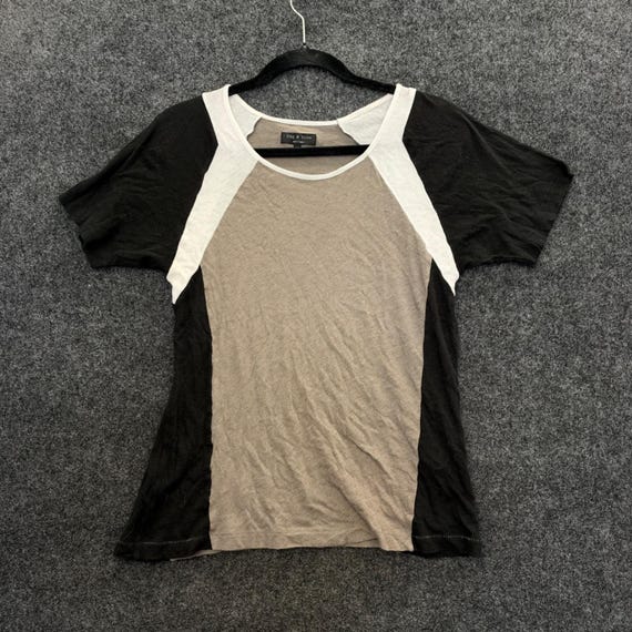 Rag & Bone, Rag & Bone Womens XS Colorblock Pima Cotton Blend Short Sleeve Tee Taupe Black