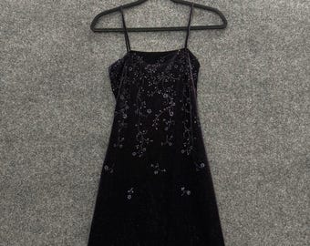 Vintage Stats Black Velvet Beaded Slip Dress Womens Small Made USA