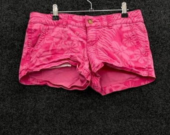 Shorts de mujer de tiro bajo con estampado tropical SO Pink, talla 7, estilo playero Y2K.