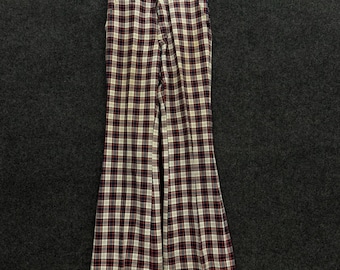 Vintage 70er Jahre karierte Schlagjeans Marine rote Schlaghose 26x28