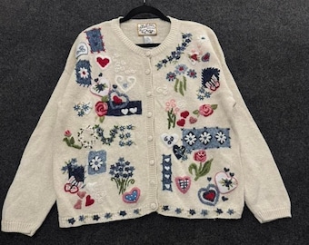 Cárdigan bordado floral de colección, talla grande para mujer, estilo Y2K Cottage
