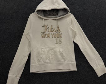 Abercrombie & Fitch Y2K Vintage Fitch New York 18 Hoodie Cream Tan Dam Medium