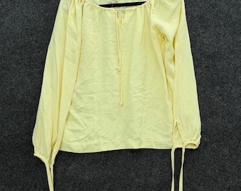 Vintage 70s Cream Peasant Blouse Womens Large Boho Romantic Top