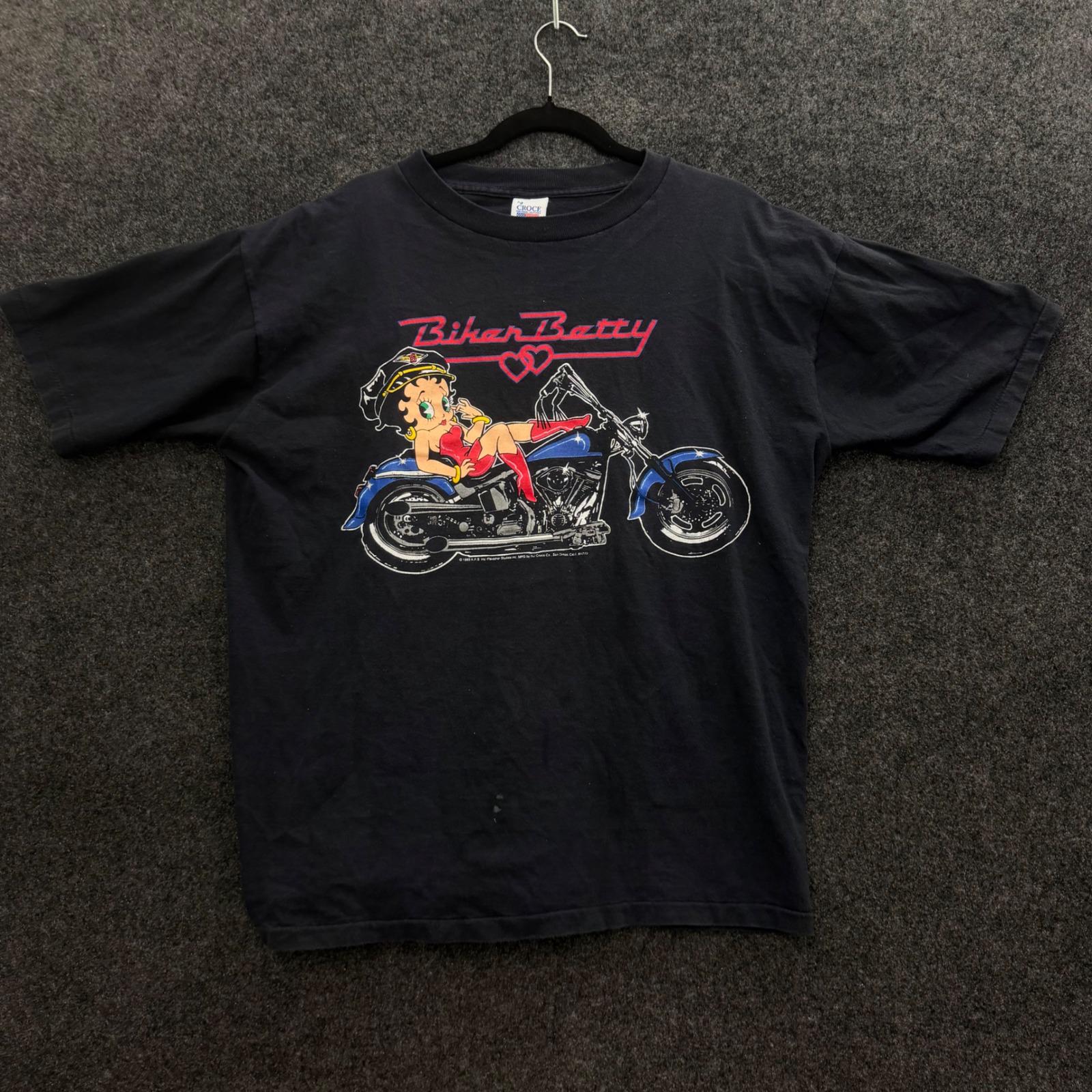 Vintage 90s Betty Boop Biker Betty T-shirt XL Black NJ Croce Made