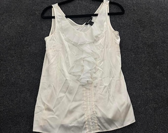 White House Black Market White Ruffle Tank Top Womens Small Romantic Blouse
