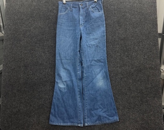 Jeans vintage anni '70 a zampa, blu, gamba larga, con cerniera Talon, taglia 28.
