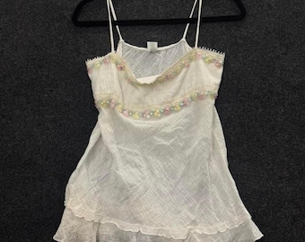 Vintage Y2K White Beaded Sheer Gauze Fairy Cami Top USA Tovia