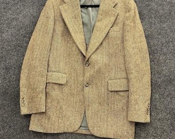 Vintage 1960s Harris Tweed Blazer Brown 44 Herringbone Scottish Wool Sport Coat