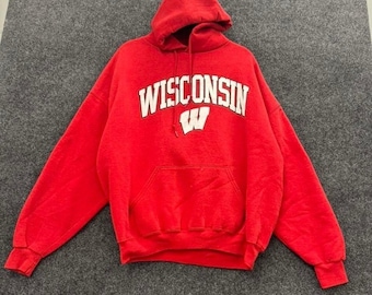 Wisconsin Badgers Red Russel Hoodie Herren Medium Vintage College Sweatshirt