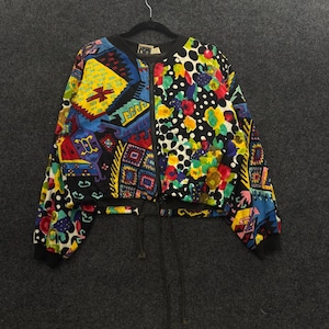 Vintage 80s Spellbound MPH Bomber Jacket Womens Medium Abstract Floral Geometric
